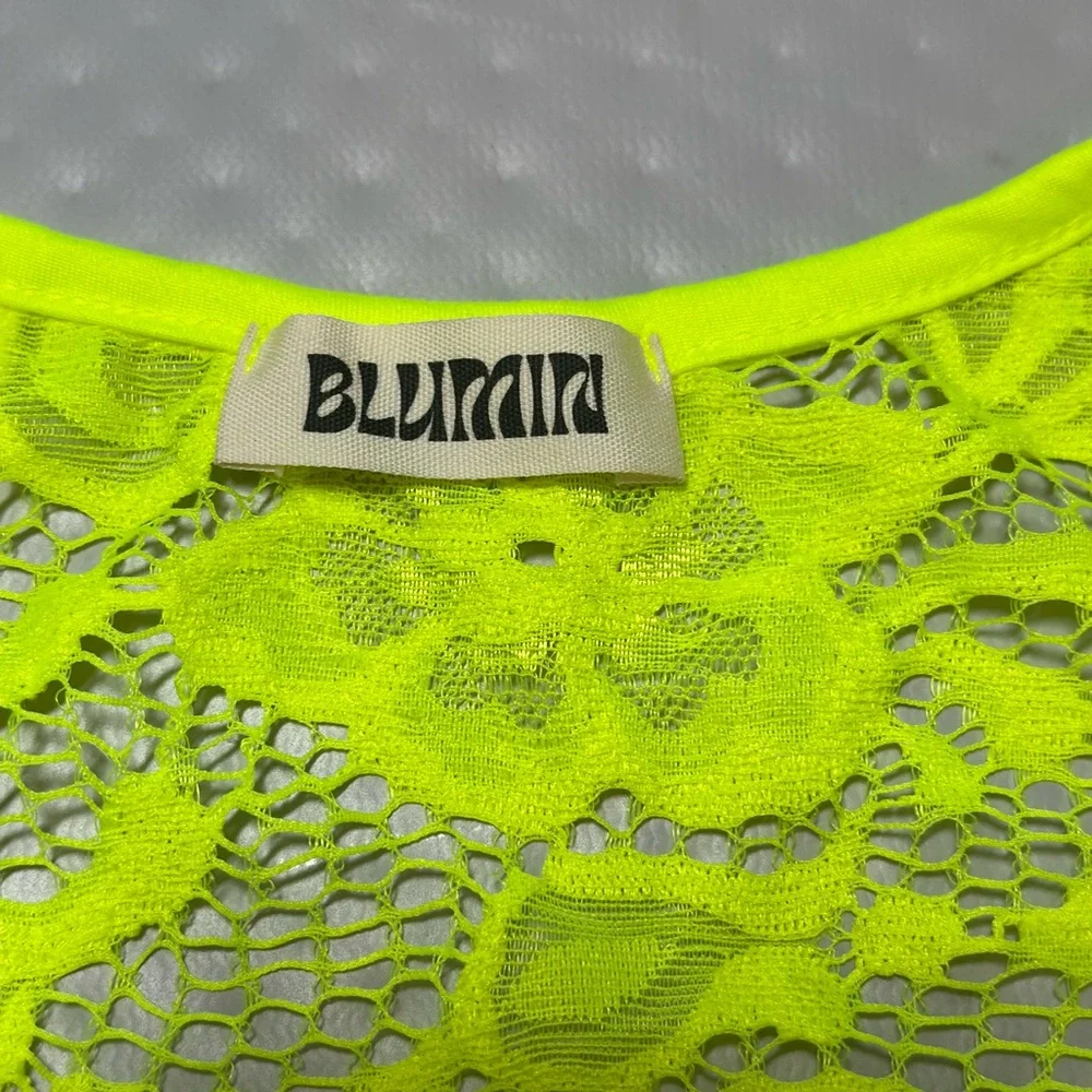 BLUMIN neon yellow green lace sheer sleeveless tank top fits like Child large‎